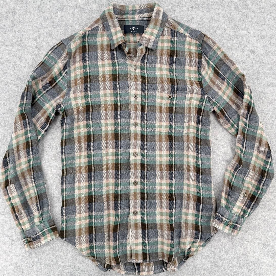 Nwot 7 For All Mankind Twill Check Long Sleeve Button Down Shirt Size Small
